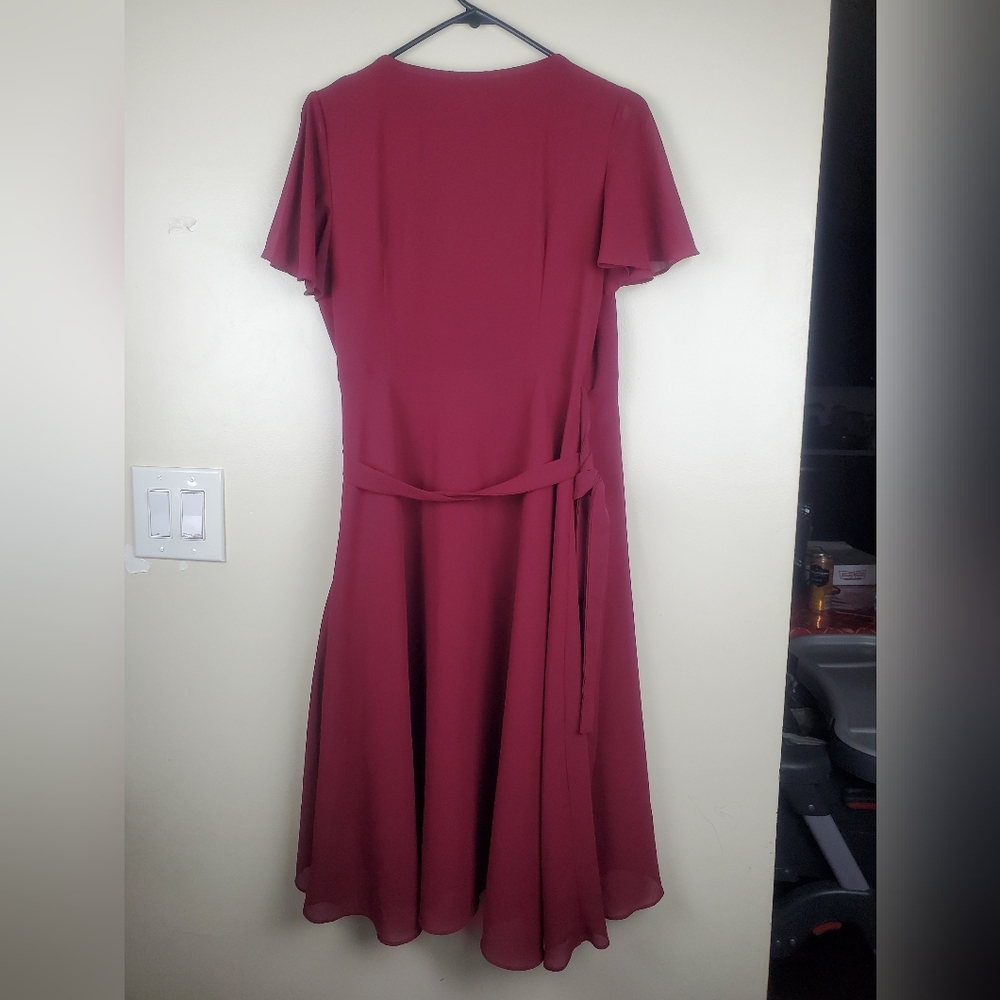 Oten Burgundy Wrap Midi Dress Size L - Picture 6 of 7